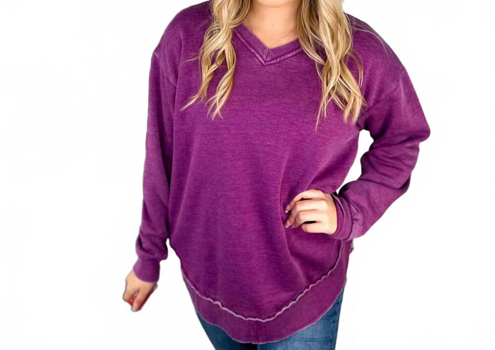 NEW JADYK cotton blend long sleeve weekender sweatshirt in purple